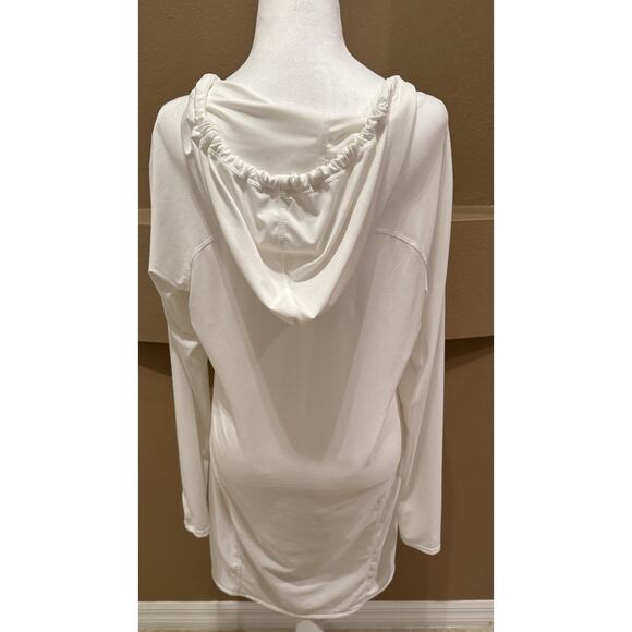 Athleta Hoodie Tunic Dress White Front Pockets Thumb Holes Sweatshirt Size L - Picture 4 of 8